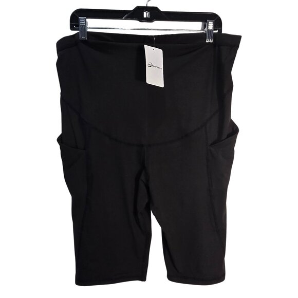 NWT | Black High Waist Maternity Activewear Shorts Pockets Over The Bump | Large - Picture 1 of 4
